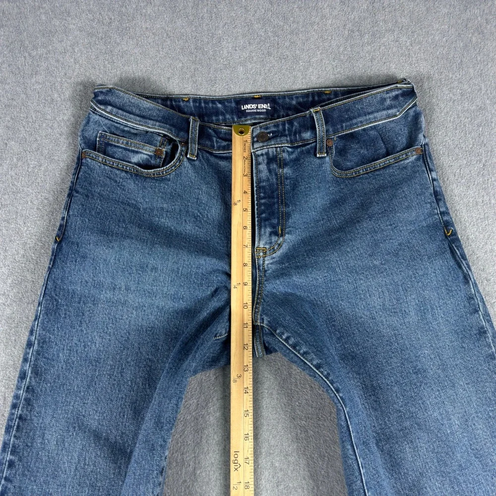 Lands' End Square Rigger Jeans Blue Med Wash Straight Denim Mens 35x30